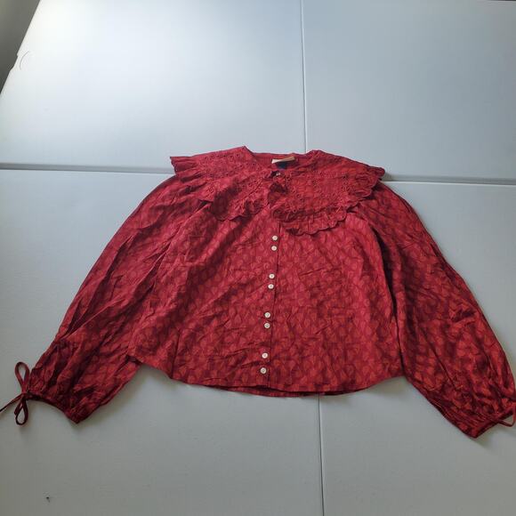 Fairy Grunge Pirate Shirt Women Small Eyelet Ruffle Collar Long Sleeve Peter Pan - Picture 1 of 9